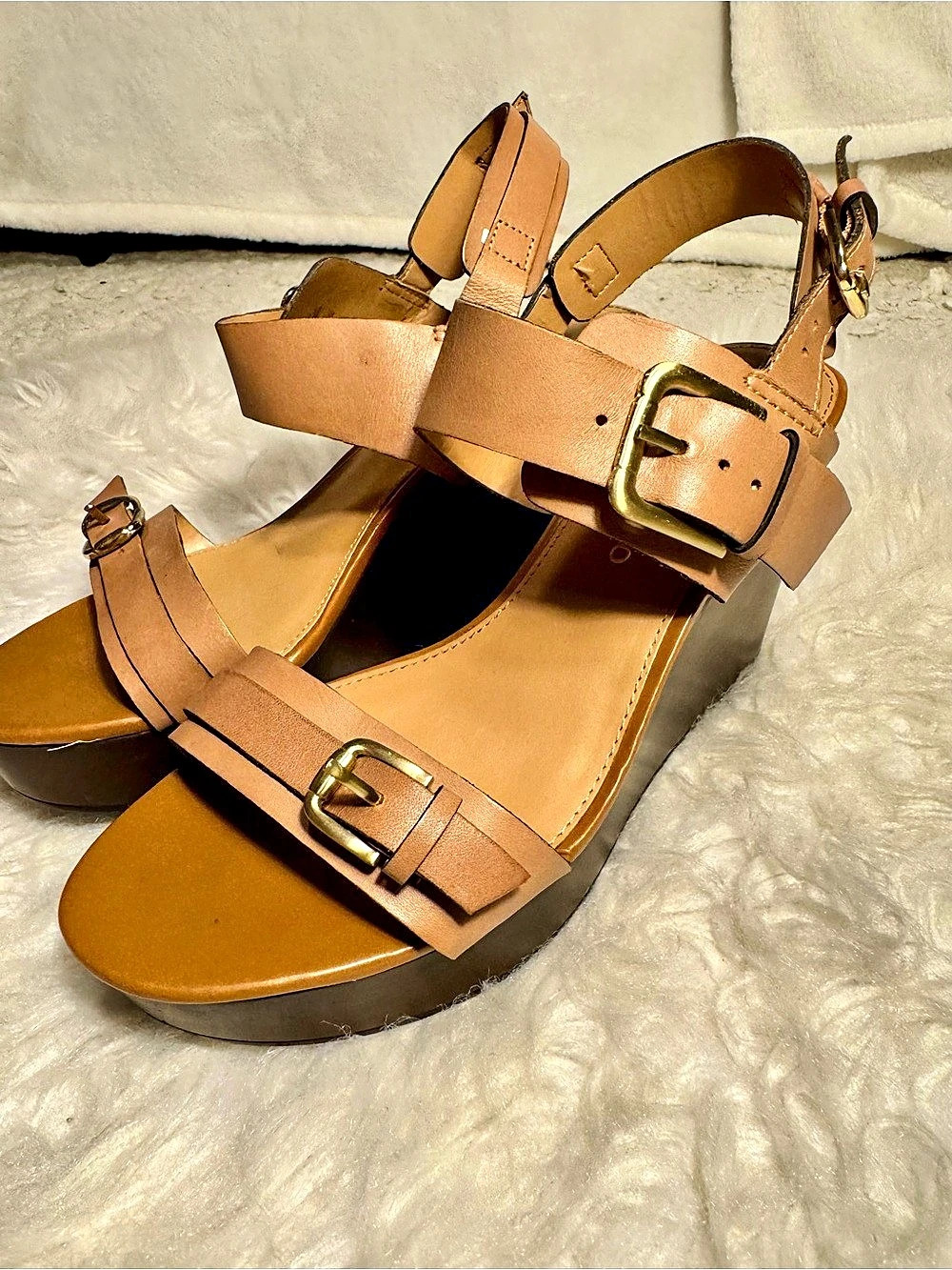 Franco Sarto Leather Wedge Sandals in Brown US 7.5